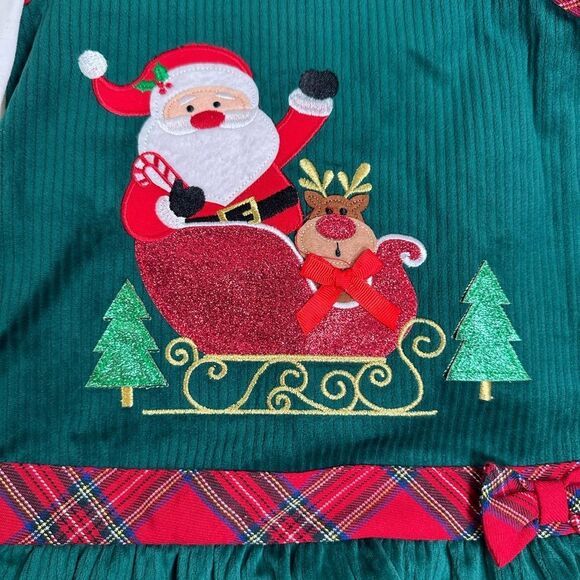 EUC Rare Editions Toddler Girls Green Corduroy Santa Dress Plaid Trim - Size 2T - Picture 2 of 9